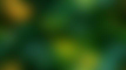 Abstract blurred background of lush green foliage with dappled sunlight filtering through.