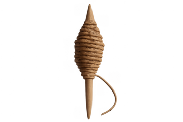 Hand spinning woodworking spindle with natural yarn