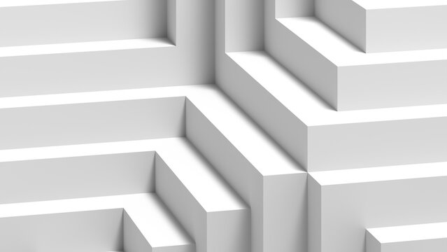 A cleanwhite composition featuring stepped white blocks and sharp shadows, 3d