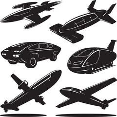Futuristic Transport Vehicle Silhouettes Collection