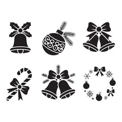 Christmas icons set with bells, ornaments, and candy cane