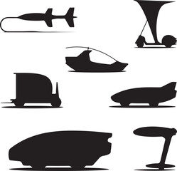 Futuristic Transport Vehicle Silhouettes Collection