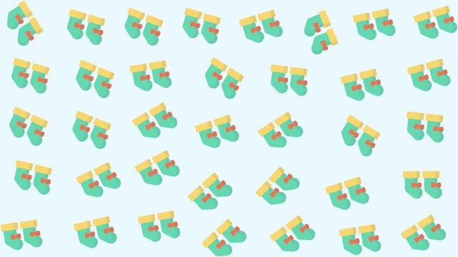 Pattern of colorful illustrated socks on light blue background, seamless textile design, flat lay, playful fashion concept