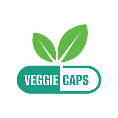 Vegetarian capsules icon with pills and plant, vegan, healthy and natural