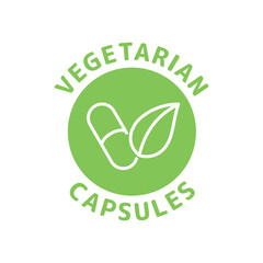 Vegetarian capsules icon with pills and plant, vegan, healthy and natural