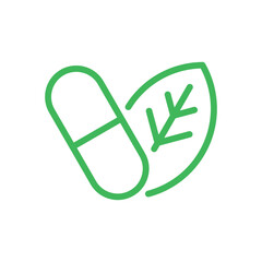 Vegetarian capsules icon with pills and plant, vegan, healthy and natural