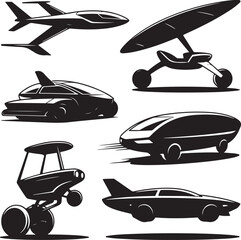 Futuristic Transport Vehicle Silhouettes Collection