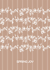 Vintage floral seamless pattern with hand drawn flowers branches on striped background elegant botanical design Vertical social media Easter greeting card, minimal postcard, soft colors, springtime