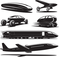 Futuristic Transport Vehicle Silhouettes Collection