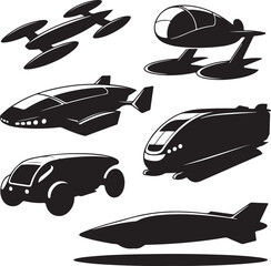 Futuristic Transport Vehicle Silhouettes Collection