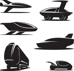 Futuristic Transport Vehicle Silhouettes Collection