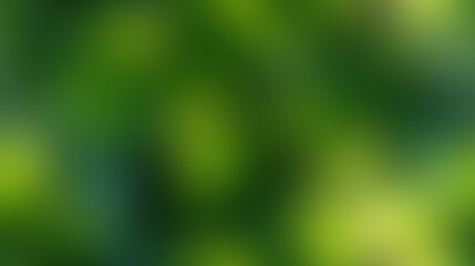 Abstract blurred background of lush green foliage with dappled sunlight filtering through.