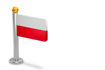 Miniature Poland flag standing on white background