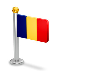 Romania flag 3D rendering standing on a pole