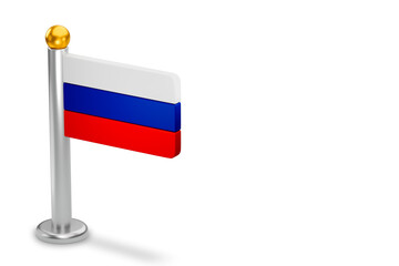 Russia flag 3D rendering standing on pole