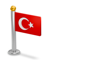Turkish flag 3d rendering on a pole