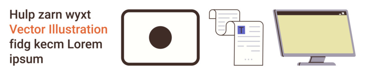 Digital workflows, office tasks, data management, information technology, communication, productivity. Computer screen, documents with text circular icon. Digital workflows and office tasks concept © robu_s