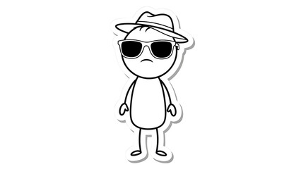 Stick Figure Wearing Sunglasses and Hat Looking Sad.