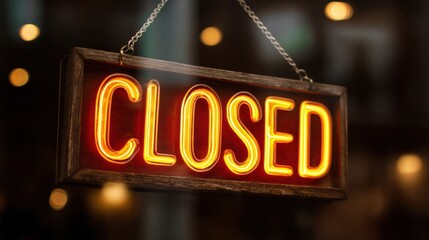 Glowing neon sign illuminates store closure at night