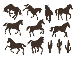 Obraz premium Horses cacti silhouettes