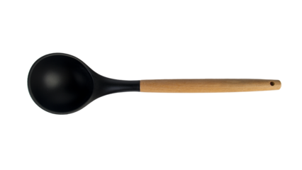 Black plastic spatula in hand on transparent background
