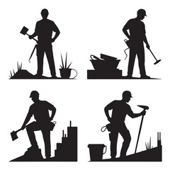 Obraz premium Professional Construction Worker Silhouette Pack