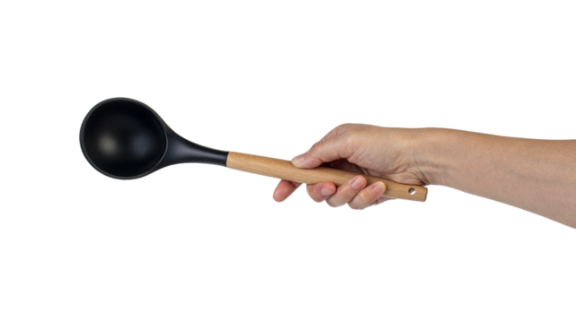 Black plastic spatula in hand on transparent background - Powered by Adobe