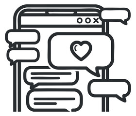 Obraz premium A smartphone displaying chat messages and a heart emoticon in modern outline vector style, perfect for digital communication concepts