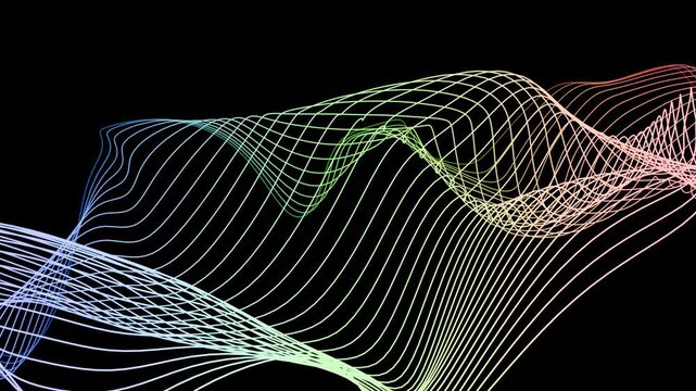 Colorful abstract wave lines on black background