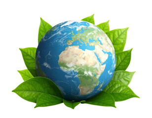 Earth Globe Wrapped in Green Leaves, Front View, Environmental Concept, Isolated on White Background (2)