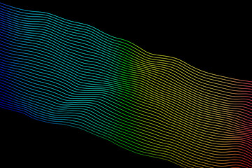 Colorful abstract wave lines on black background