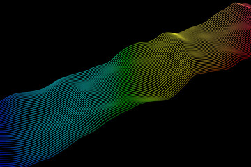 Colorful abstract wave lines on black background