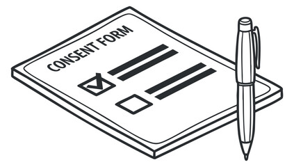 A consent form featuring checkboxes and lines for information in minimalist outline vector style, suitable for legal and medical documentation