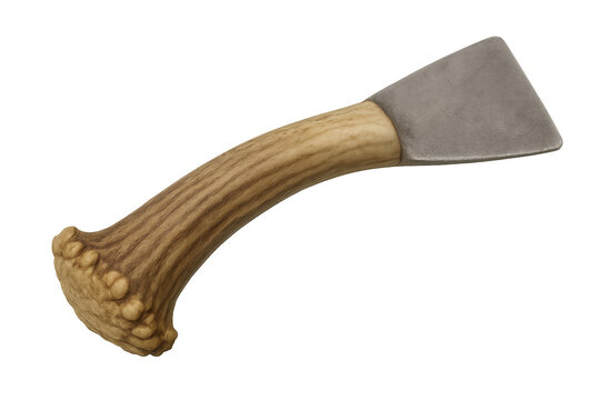 Prehistoric antler handle adze tool on transparent background