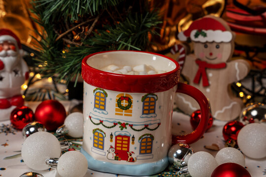 christmas coffee decoration with candles and decorations