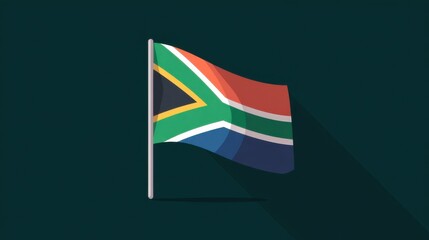 South Africa flag waving in the wind during a sunny day at a public event in a city park