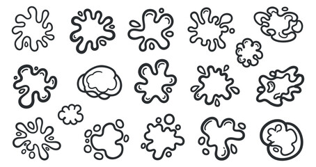 Fototapeta premium A collection of playful splash shapes in black outline vector style, perfect for creative graphic designs and backgrounds
