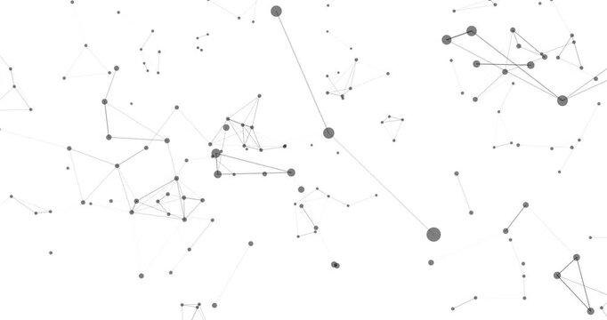 A movable interweaving of dots and lines on a white background forms a mesmerizing abstract pattern, like a living network. Their interweaving creates a sense of digital energy and endless movement.