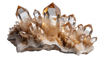 Brown crystal cluster minerals geology isolated on a transparent background