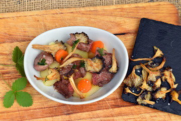 Upholstered terry cloth and Cantharellus arrows with vegetables