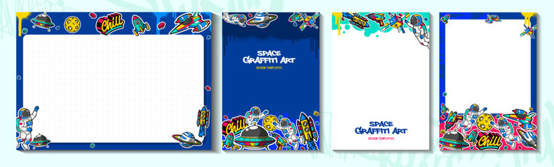 Modern graffiti art design template in space theme. Flyer design with hand-draw graffiti art space vector illustration.