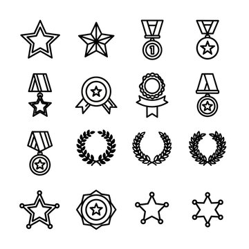 Minimalist Black and White Award Medal and Ribbon Icon Collection for Recognition