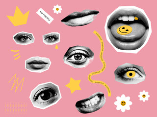 Retro Pop Art Halftone Collage Face Stickers