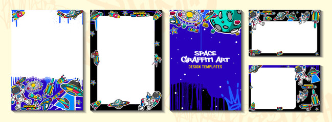 Modern graffiti art design template in space theme. Flyer design with hand-draw graffiti art space vector illustration.