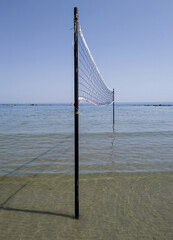 stretched volleyball net at sea