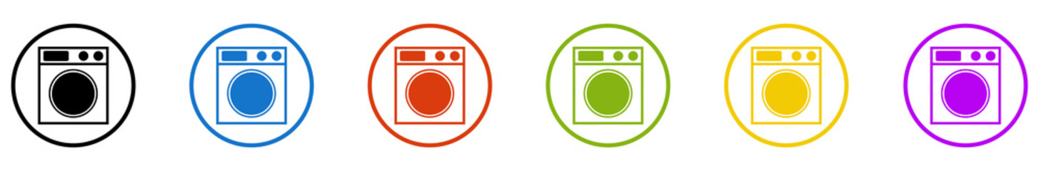 Banner mit 6 farbigen Icons im Kreis: Waschsalon, Wäsche oder Waschraum