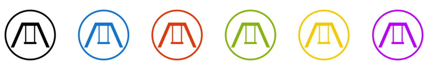 Banner mit 6 farbigen Icons im Kreis: Schaukel oder Spielplatz