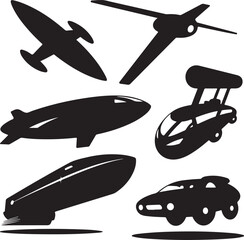 Futuristic Transport Vehicle Silhouettes Collection