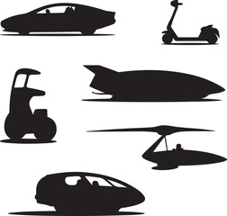 Futuristic Transport Vehicle Silhouettes Collection