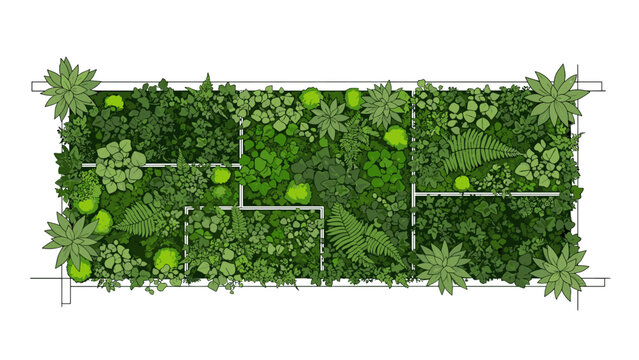 Seamless Vertical Garden Green Wall Texture Top View for Architectural Hatching